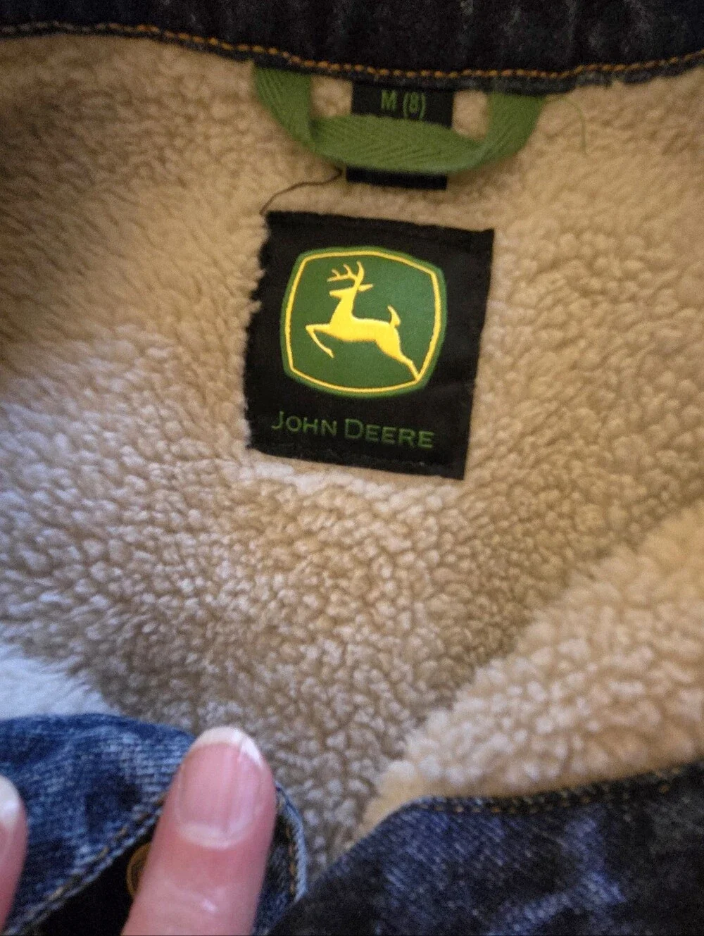 John Deere Boys Denim Jacket Sherpa Like Lining Size Medium 8